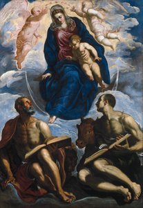 María con el Niño, venerada por San Marcos y San Lucas de Jacopo Robusti Tintoretto